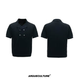 Openwork Embroidered Knit Polo Shirt | Short Sleeve - Black