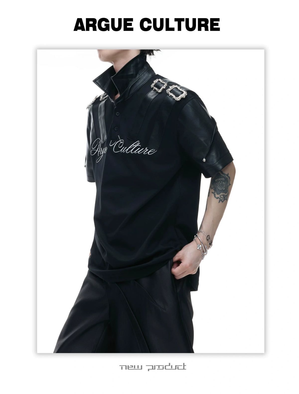 Embroidered Contrast-Collar Relaxed Polo Shirt - description image 5