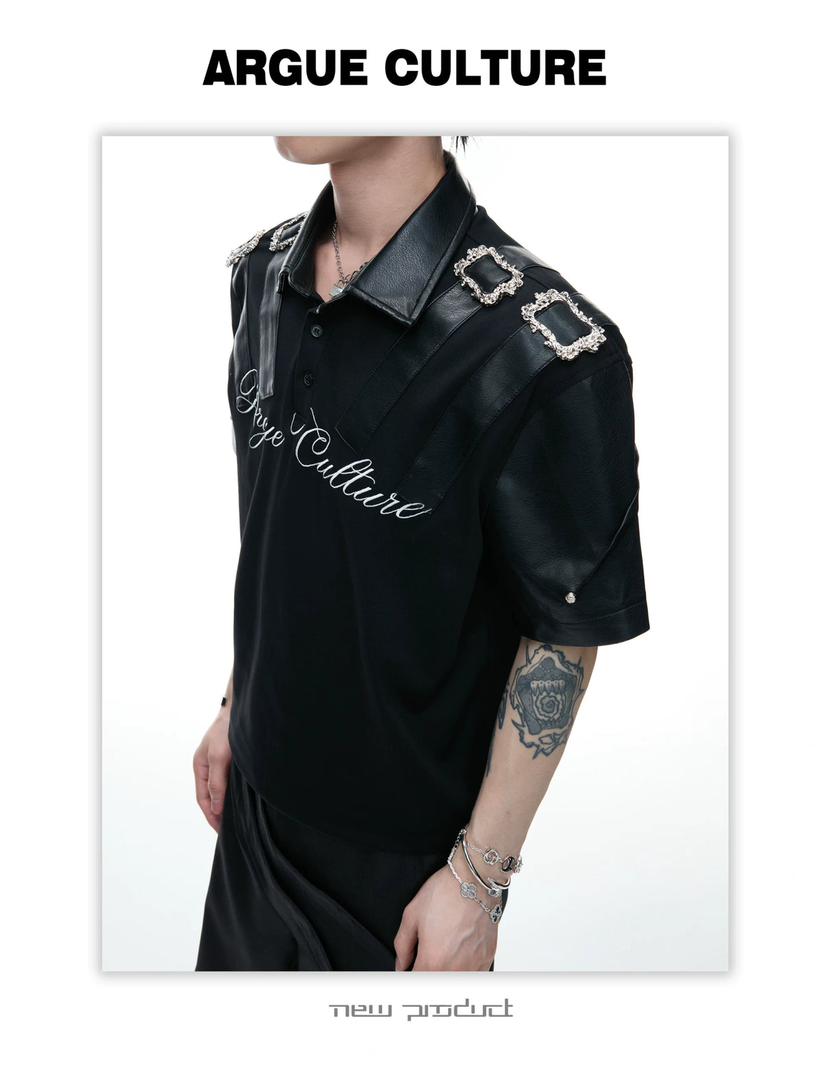 Embroidered Contrast-Collar Relaxed Polo Shirt - description image 8