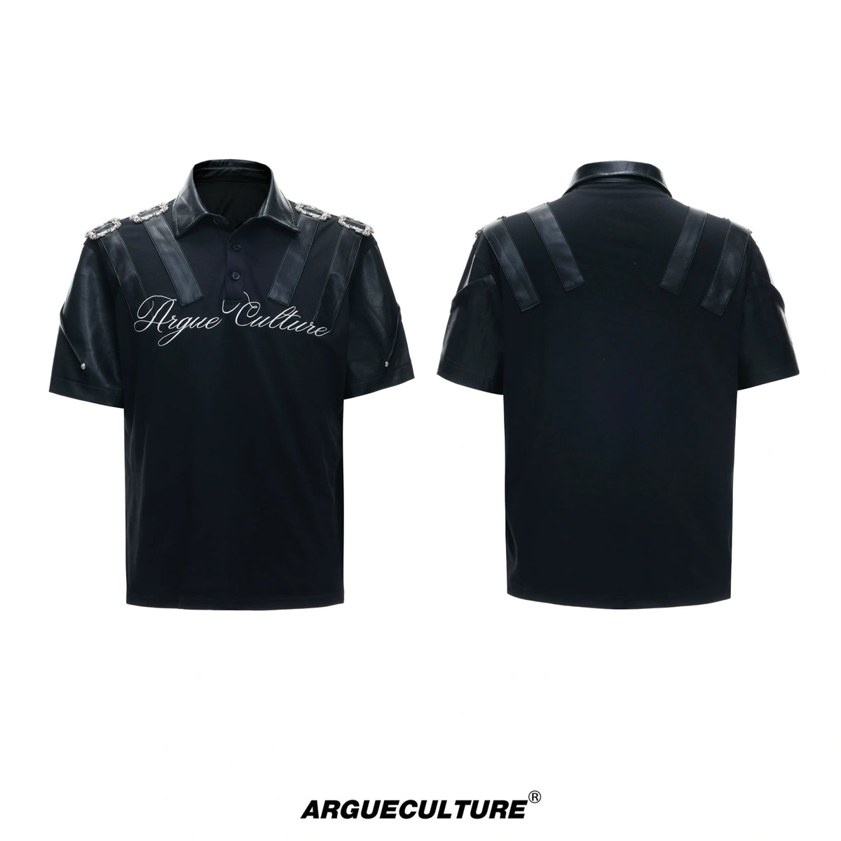 Embroidered Contrast-Collar Relaxed Polo Shirt - Black