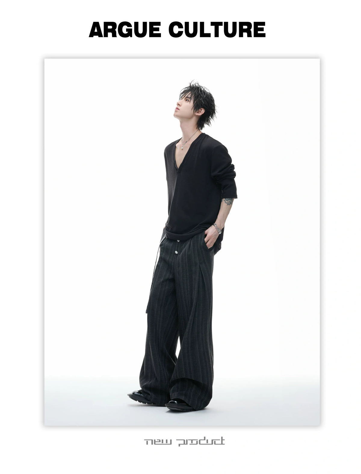Deep V-Neck Linen-Blend Long-Sleeve T-Shirt - description image 4