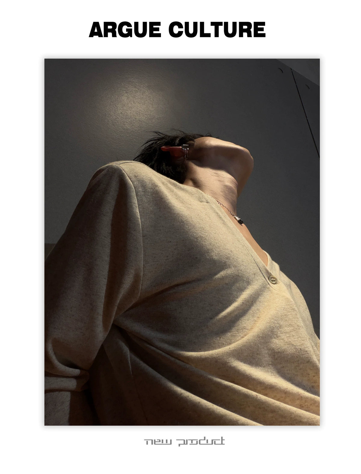 Deep V-Neck Linen-Blend Long-Sleeve T-Shirt - description image 17