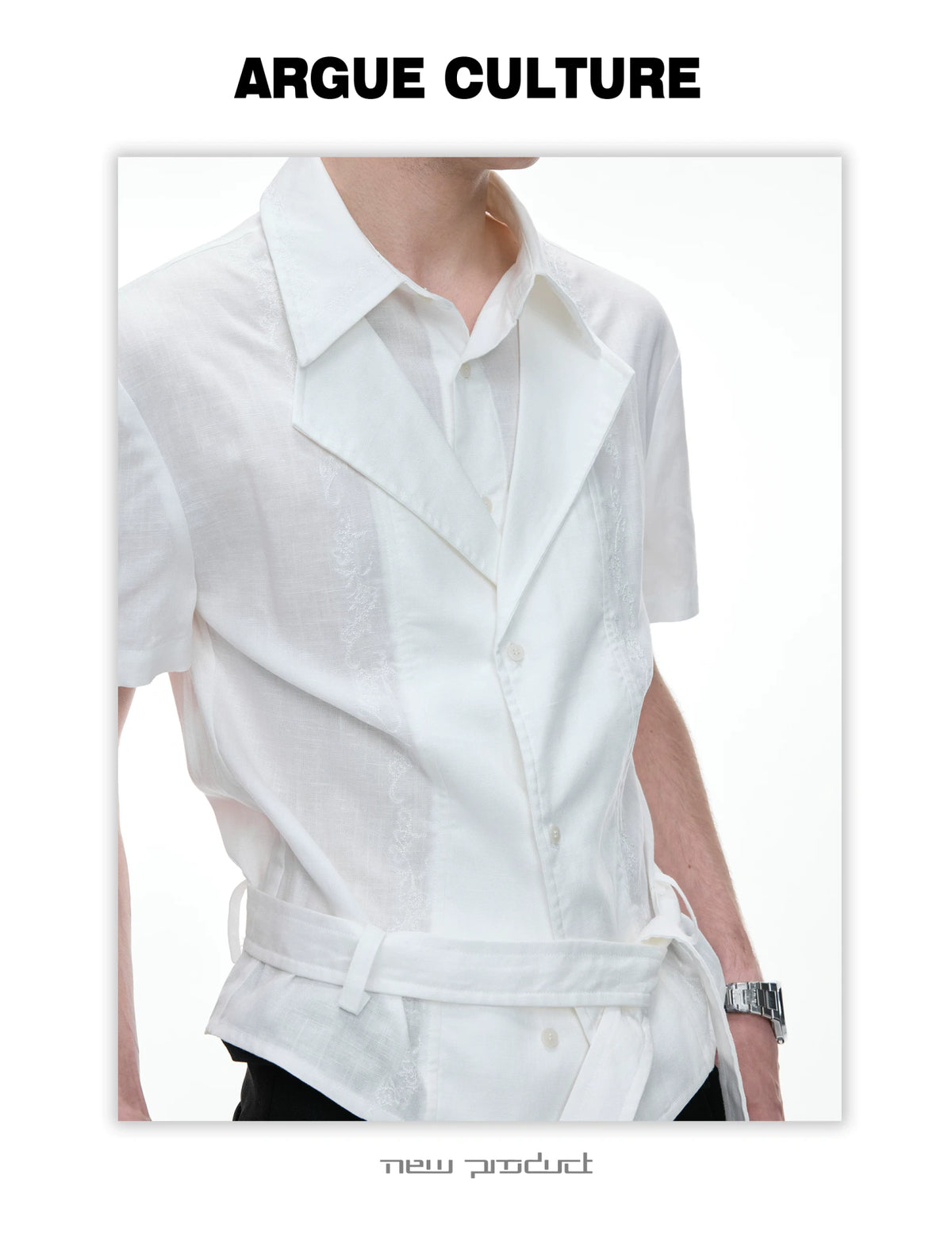 Relaxed Linen-Blend Embroidered Shirt with Spread Collar - description image 14