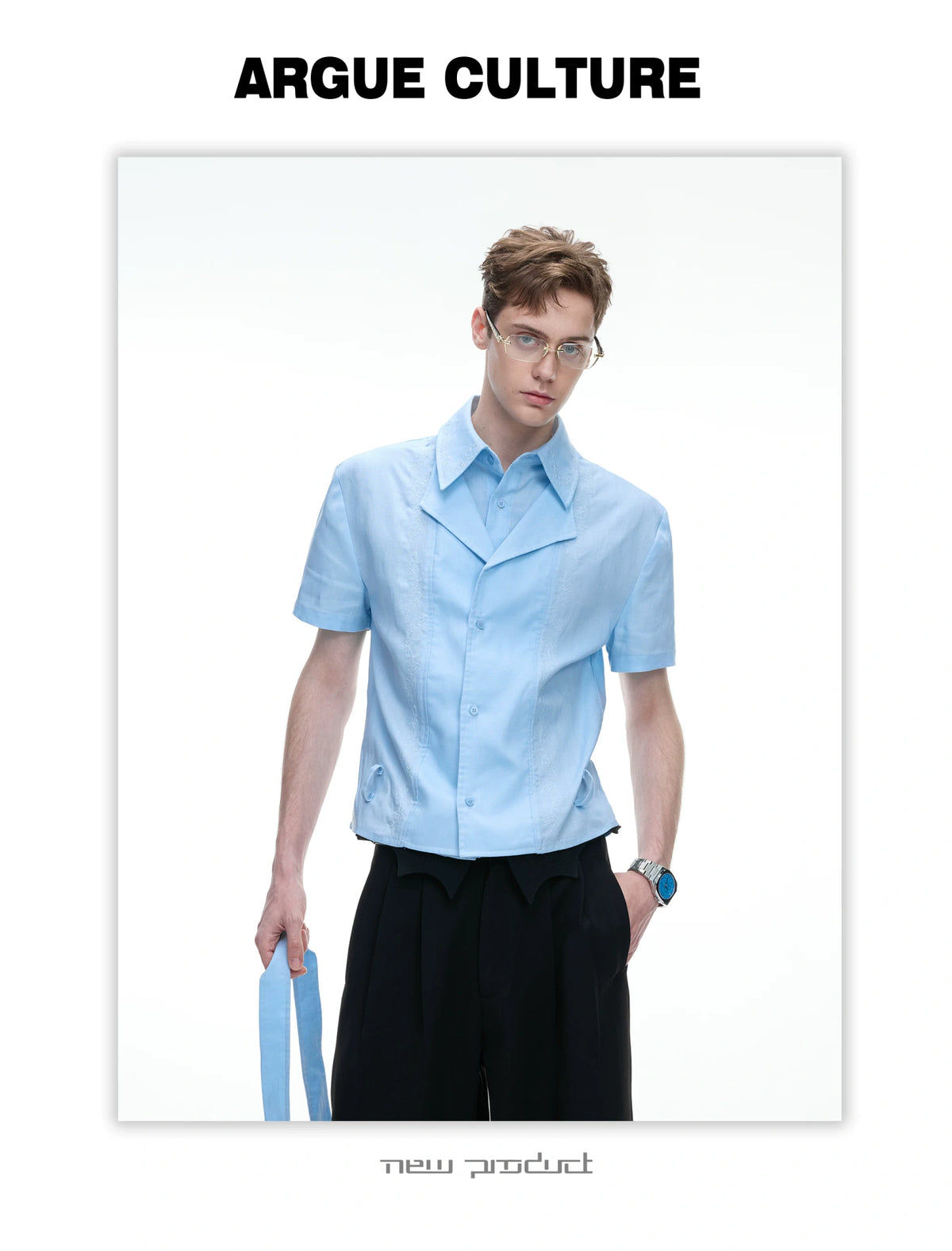 Relaxed Linen-Blend Embroidered Shirt with Spread Collar - description image 20