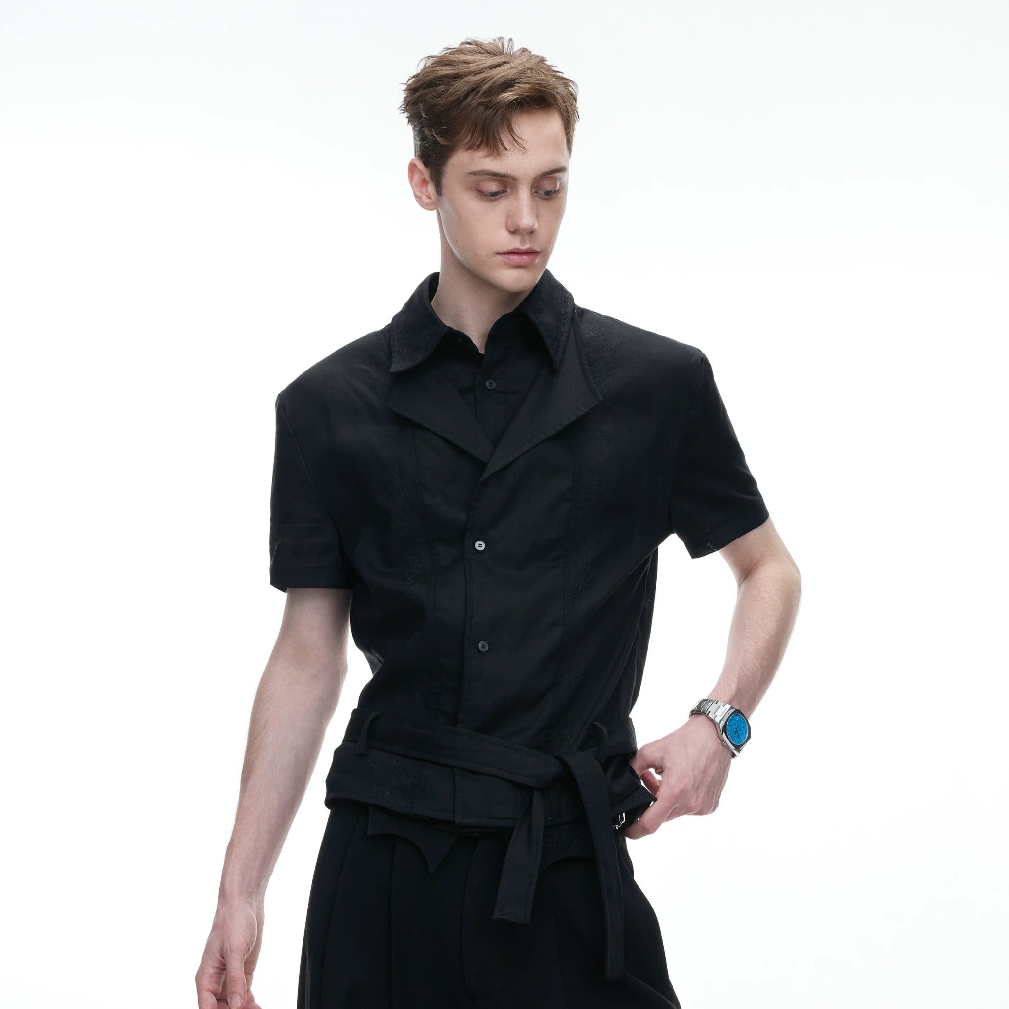 Relaxed Linen-Blend Embroidered Shirt with Spread Collar - main image 3