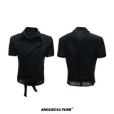 Relaxed Linen-Blend Embroidered Shirt with Spread Collar - Black