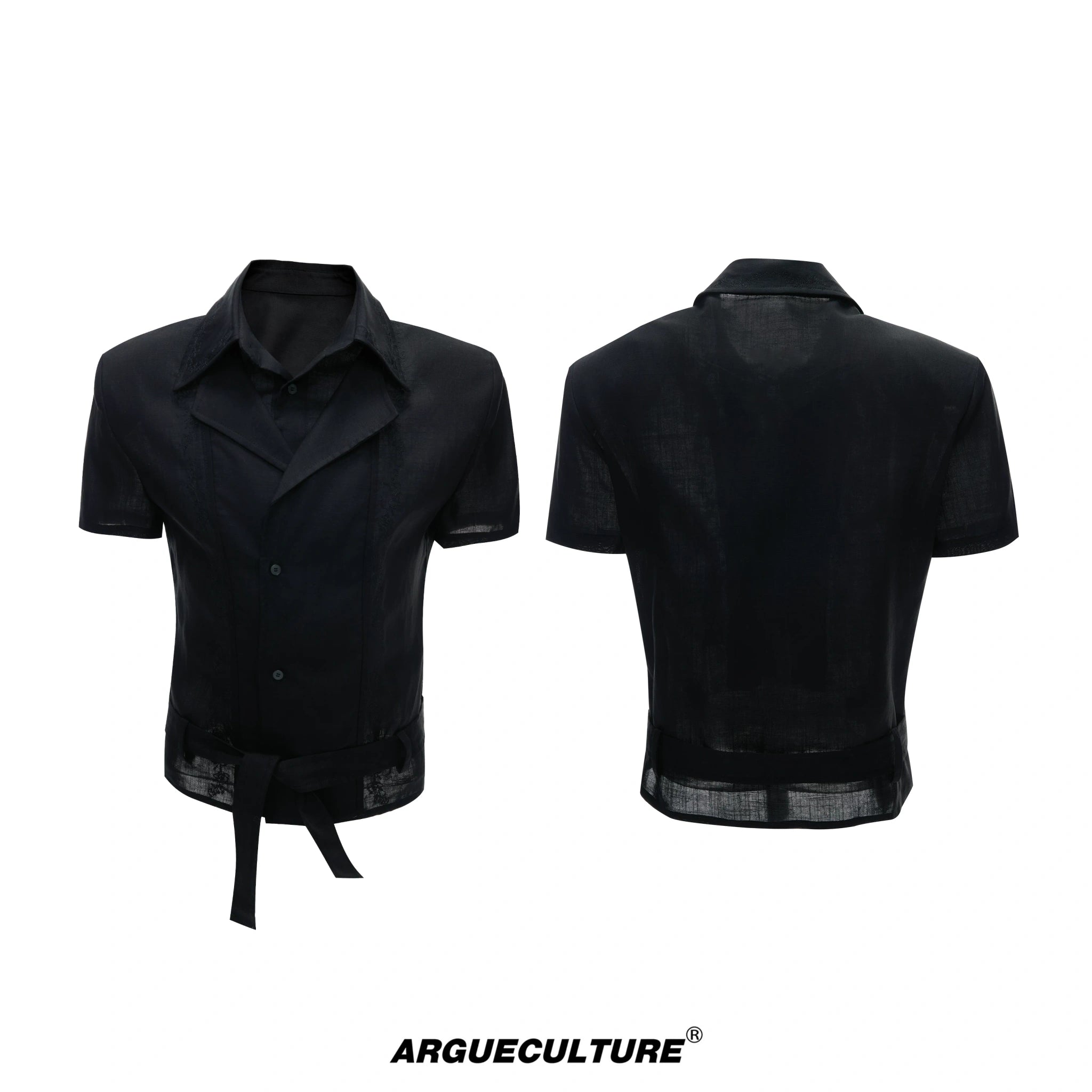 Relaxed Linen-Blend Embroidered Shirt with Spread Collar - Black