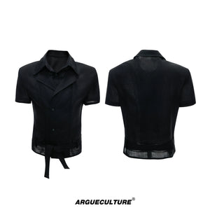 Relaxed Linen-Blend Embroidered Shirt with Spread Collar - Black