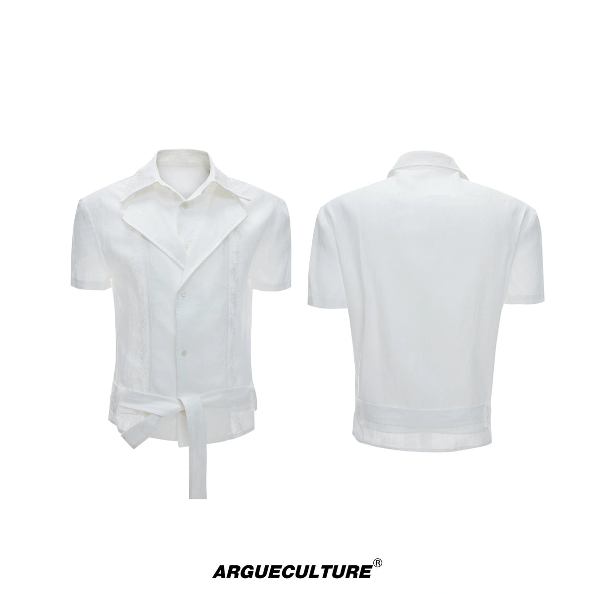 Relaxed Linen-Blend Embroidered Shirt with Spread Collar - White