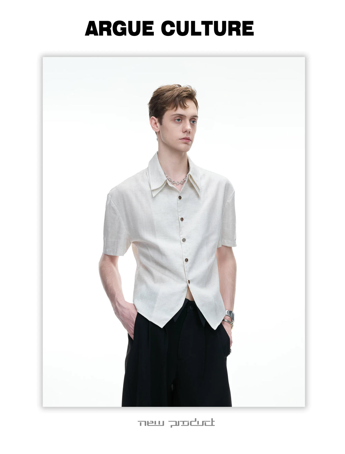 Detachable Double-Collar Linen Blend Shirt | Short Sleeve - description image 6