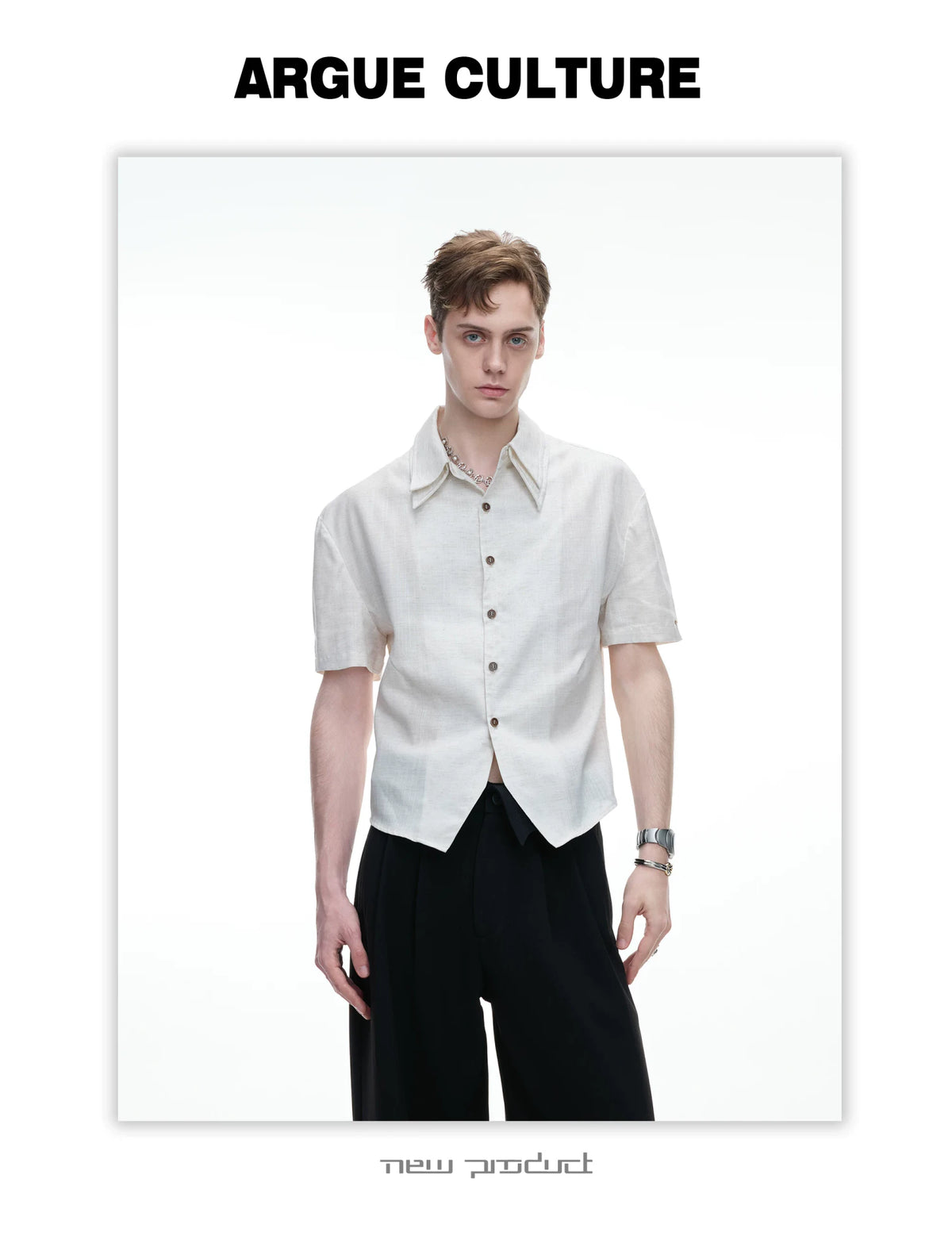 Detachable Double-Collar Linen Blend Shirt | Short Sleeve - description image 9