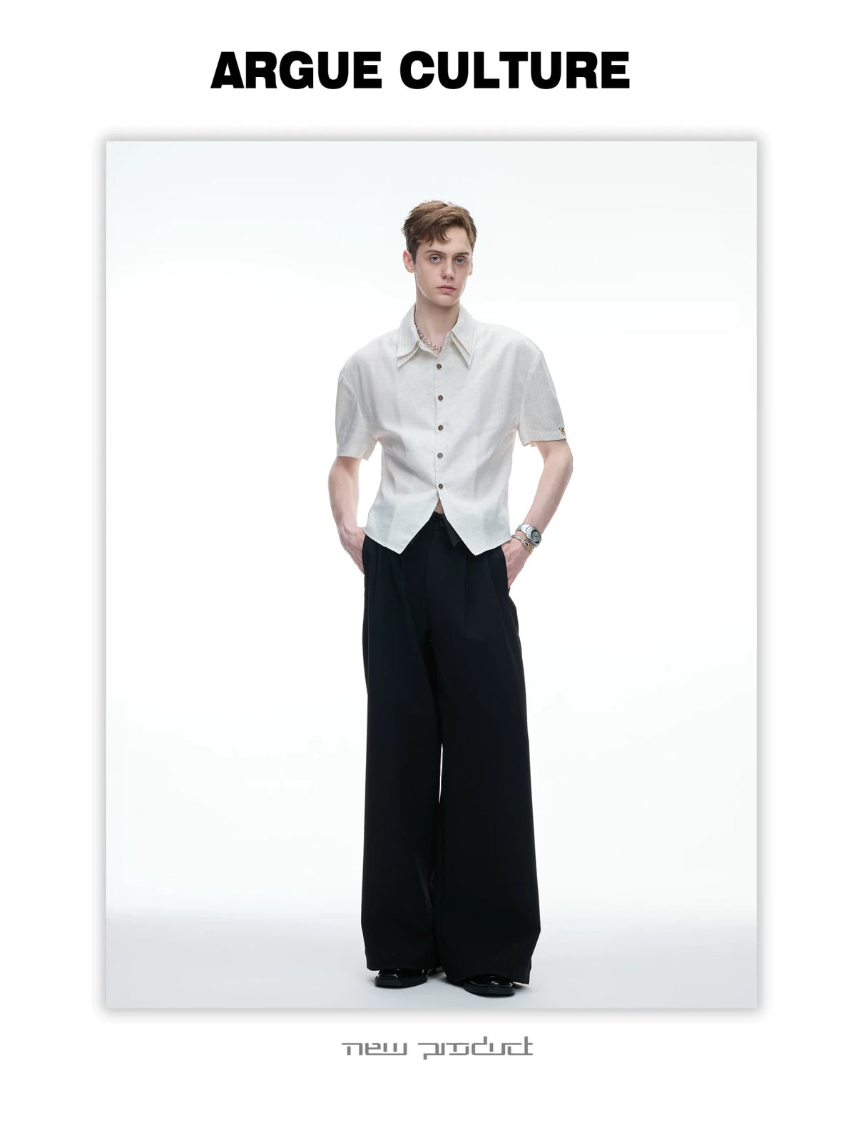 Detachable Double-Collar Linen Blend Shirt | Short Sleeve - description image 10
