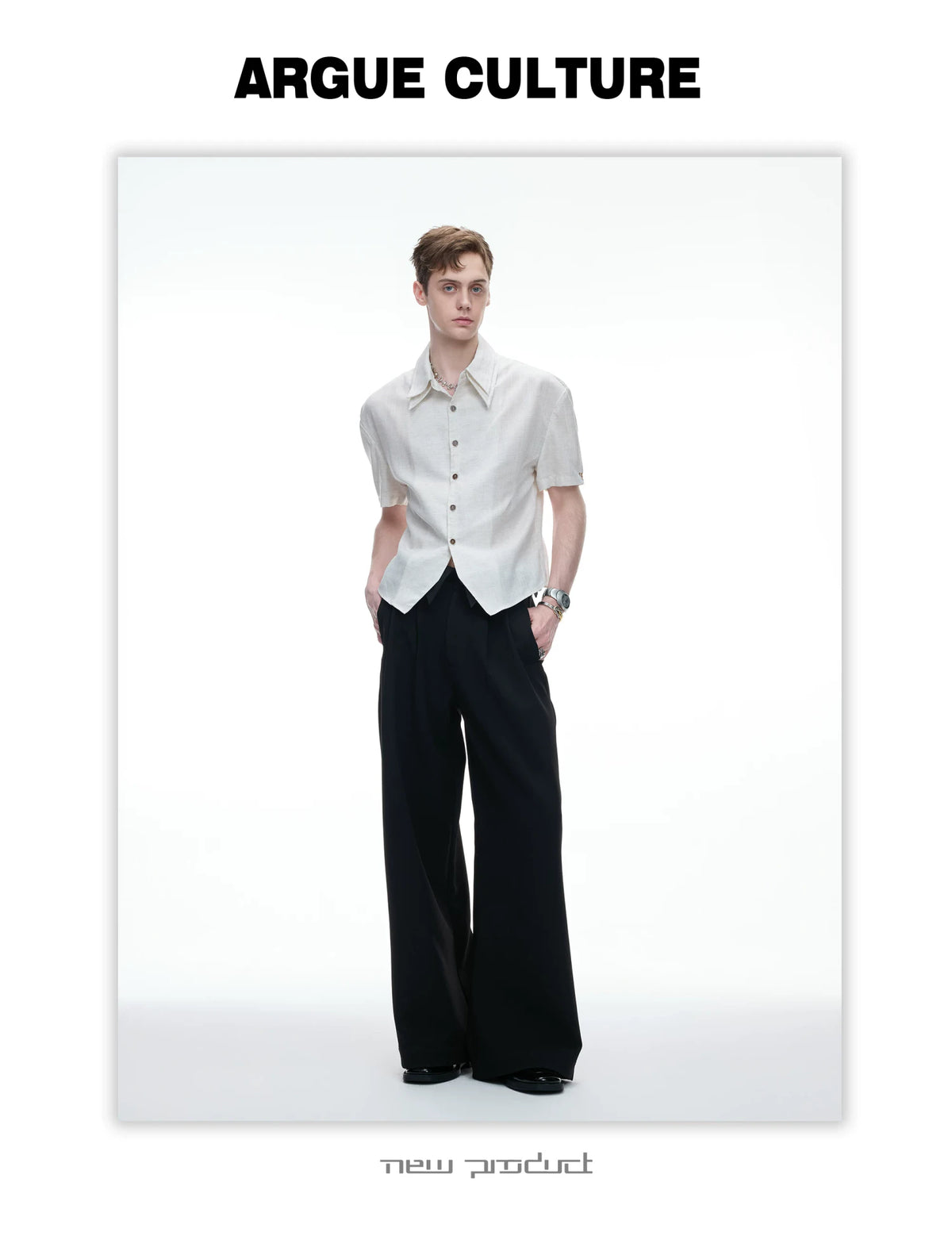 Detachable Double-Collar Linen Blend Shirt | Short Sleeve - description image 11