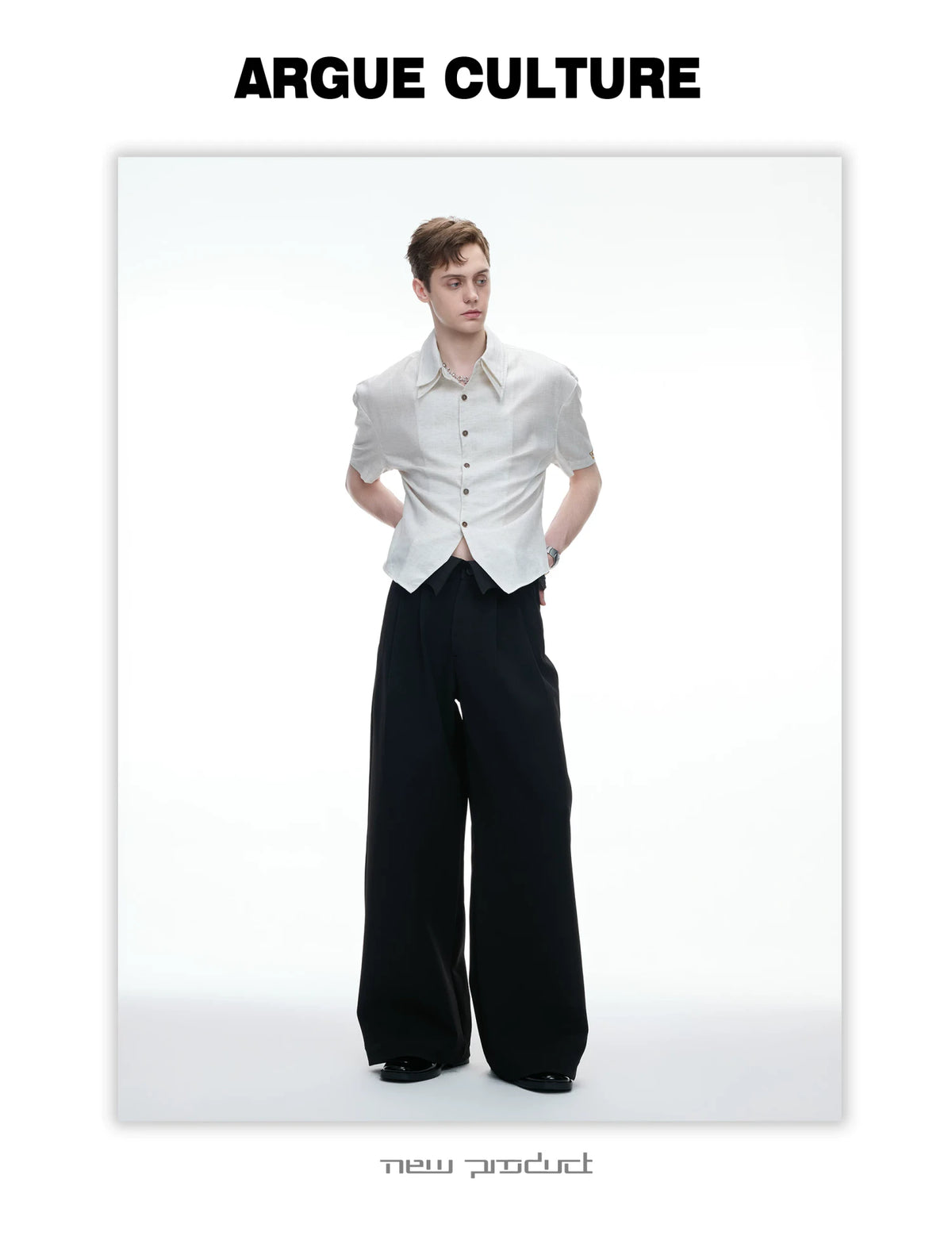 Detachable Double-Collar Linen Blend Shirt | Short Sleeve - description image 12
