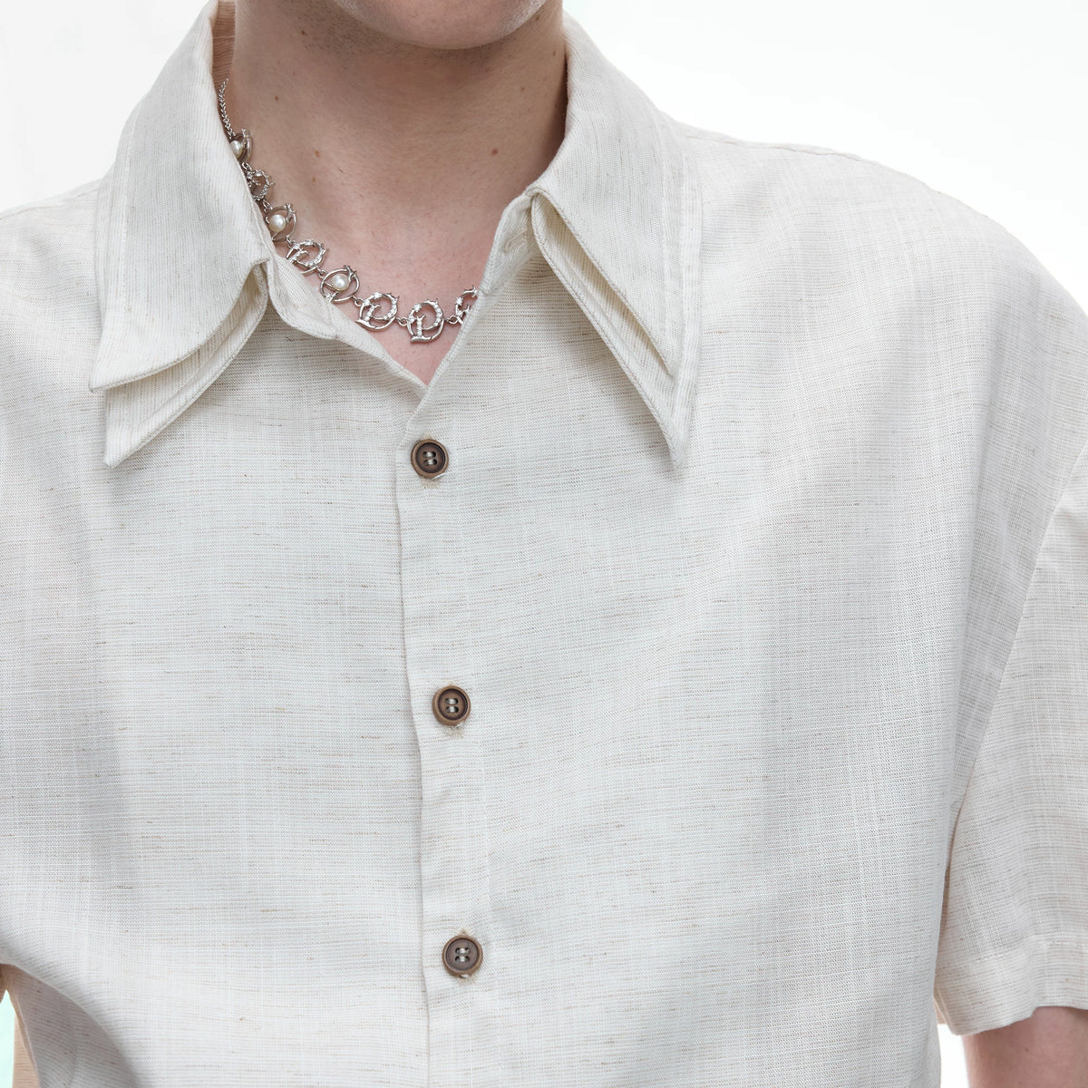 Detachable Double-Collar Linen Blend Shirt | Short Sleeve - main image 5