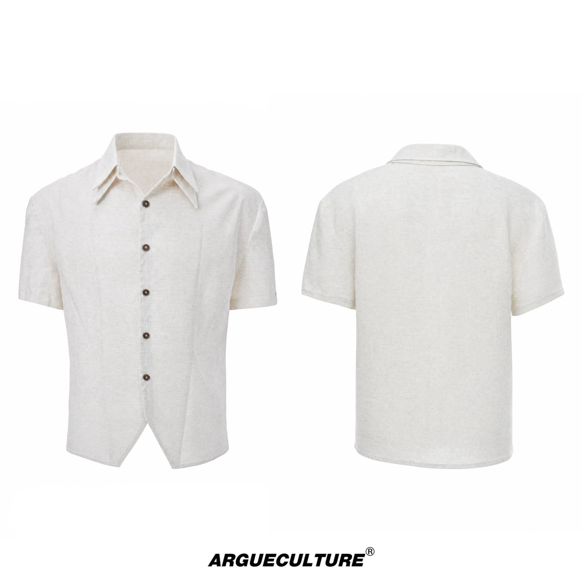 Detachable Double-Collar Linen Blend Shirt | Short Sleeve - Apricot