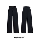 High-Waisted Straight-Leg Wide Pants for Streetwear - 1479 Black