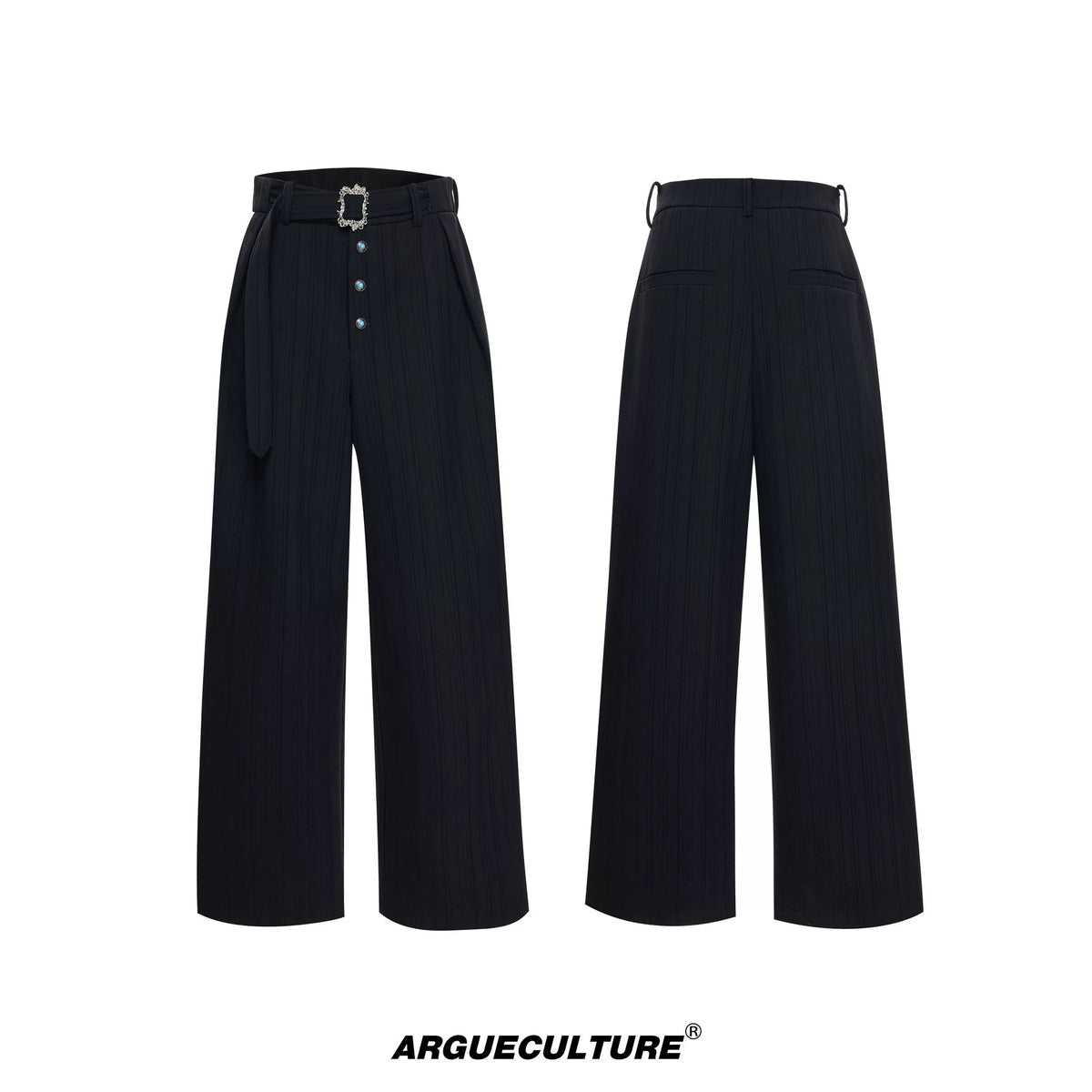 High-Waisted Straight-Leg Wide Pants for Streetwear - 1479 Black