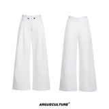 High-Waisted Straight-Leg Wide Pants for Streetwear - 0606 White