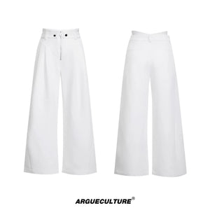 High-Waisted Straight-Leg Wide Pants for Streetwear - 0606 White