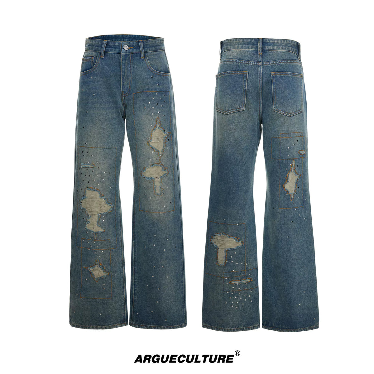 High-Waisted Straight-Leg Wide Pants for Streetwear - 1487 Blue