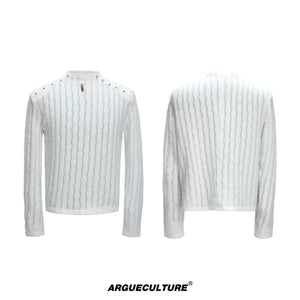 Selectable Stand-Collar Shirt | Long-Sleeve Streetwear - 1400 White