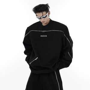 Selectable Stand-Collar Shirt | Long-Sleeve Streetwear - 0681 Black Top