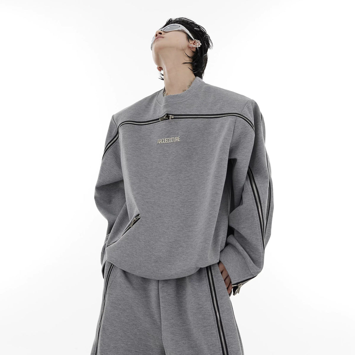 Selectable Stand-Collar Shirt | Long-Sleeve Streetwear - 0681 Gray Top