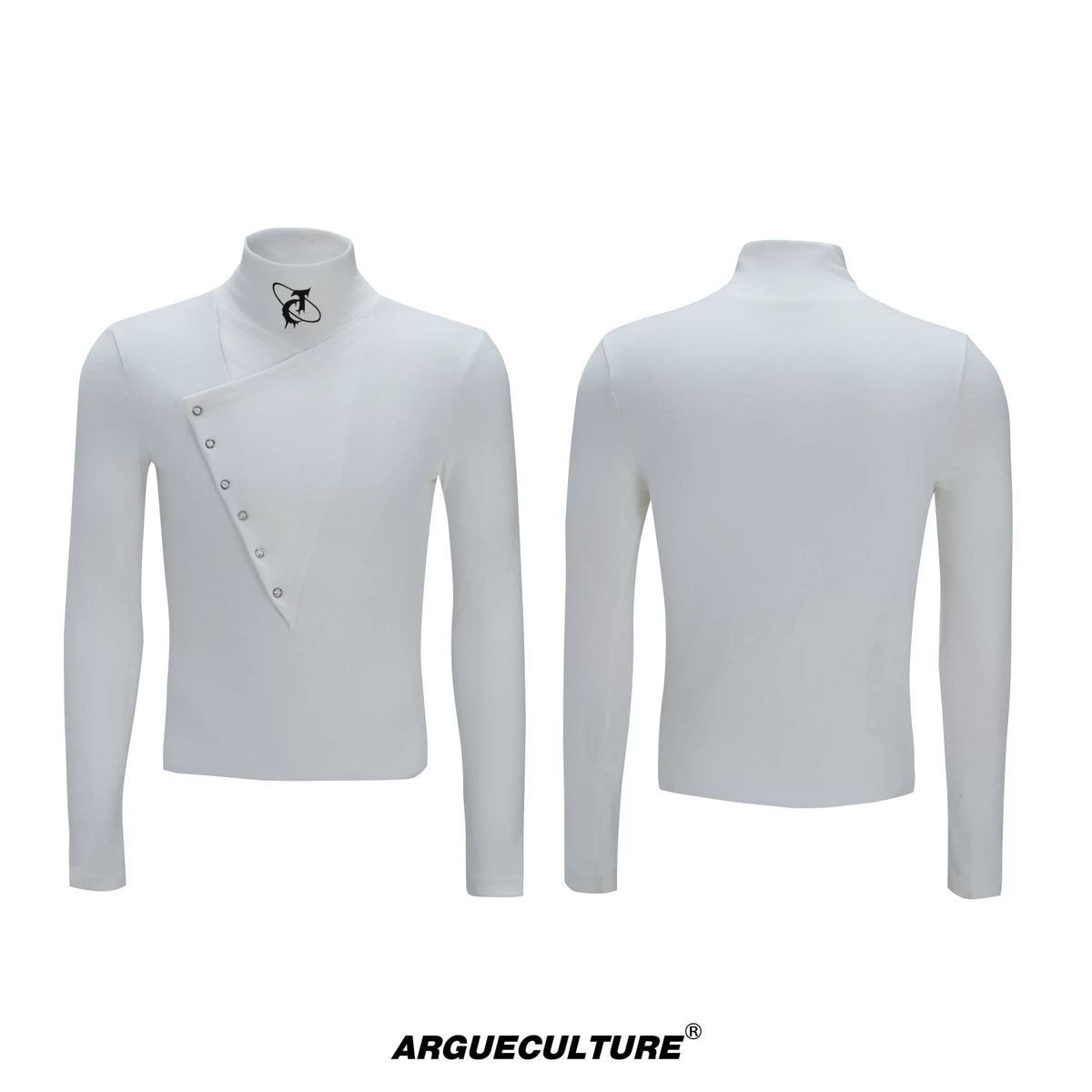 Selectable Stand-Collar Shirt | Long-Sleeve Streetwear - 1254 White