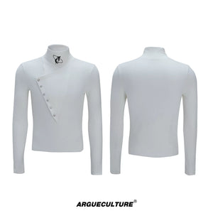 Selectable Stand-Collar Shirt | Long-Sleeve Streetwear - 1254 White