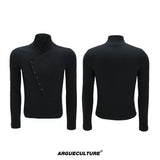 Selectable Stand-Collar Shirt | Long-Sleeve Streetwear - 1254 Black