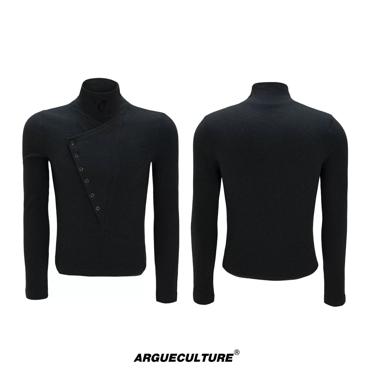 Selectable Stand-Collar Shirt | Long-Sleeve Streetwear - 1254 Black