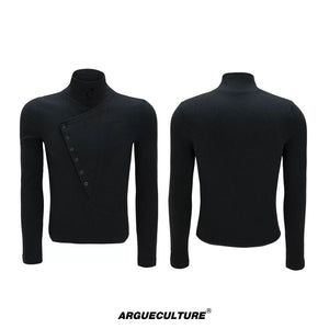 Selectable Stand-Collar Shirt | Long-Sleeve Streetwear - 1254 Black