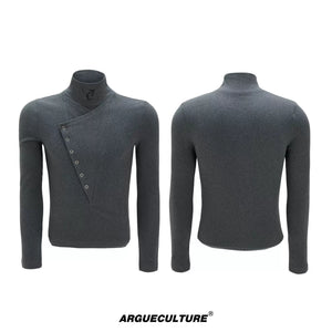 Selectable Stand-Collar Shirt | Long-Sleeve Streetwear - 1254 Gray