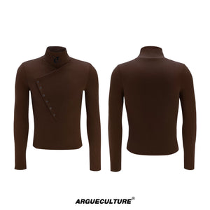 Selectable Stand-Collar Shirt | Long-Sleeve Streetwear - 1254 Brown