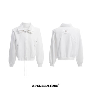 Selectable Stand-Collar Shirt | Long-Sleeve Streetwear - 0438 White