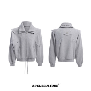 Selectable Stand-Collar Shirt | Long-Sleeve Streetwear - 0438 Gray
