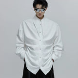 Selectable Stand-Collar Shirt | Long-Sleeve Streetwear - 0862 White