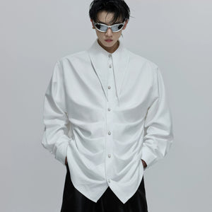 Selectable Stand-Collar Shirt | Long-Sleeve Streetwear - 0862 White