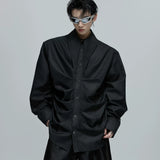 Selectable Stand-Collar Shirt | Long-Sleeve Streetwear - 0862 Black
