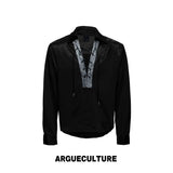 Contrast Lace-Up Satin Shirt | Relaxed Cropped Fit - Black Top