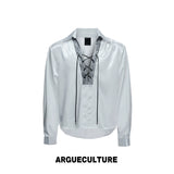 Contrast Lace-Up Satin Shirt | Relaxed Cropped Fit - White Top
