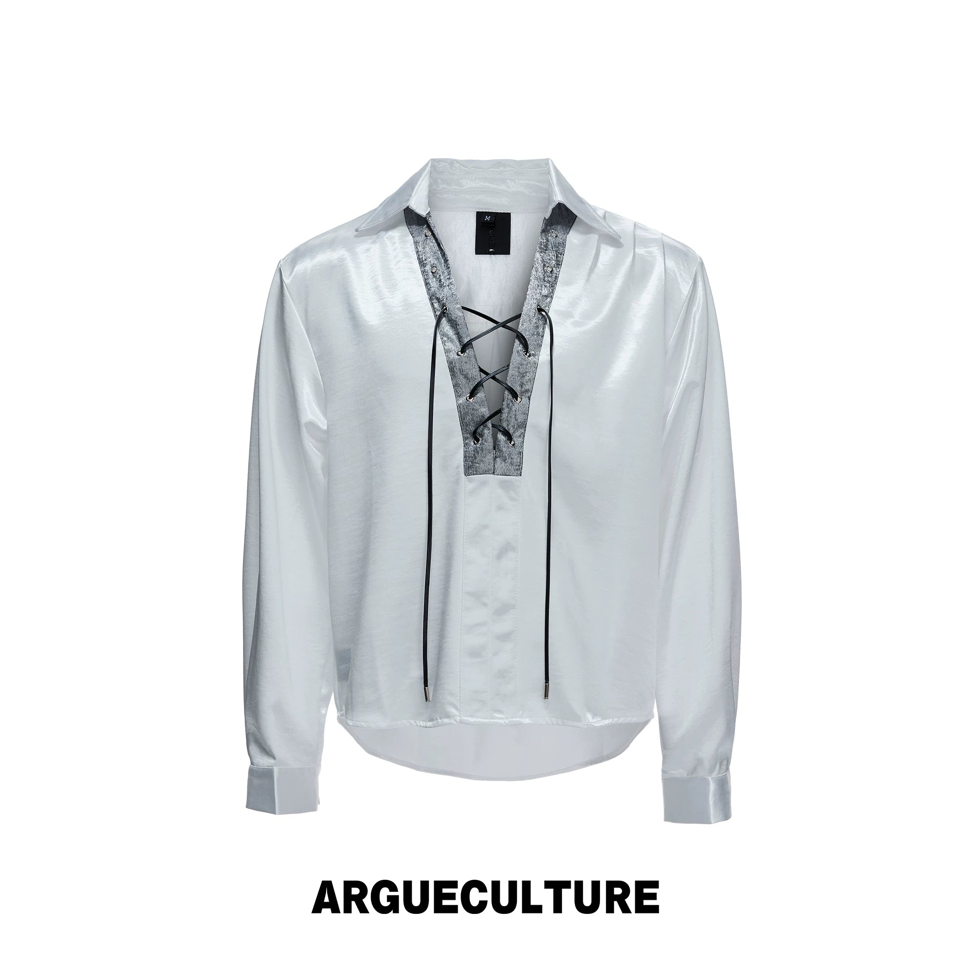 Contrast Lace-Up Satin Shirt | Relaxed Cropped Fit - White Top