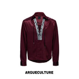 Contrast Lace-Up Satin Shirt | Relaxed Cropped Fit - Red Top