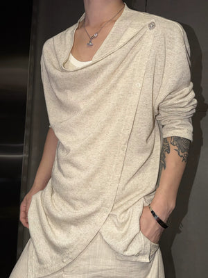 Asymmetric Draped Cowl-Neck Top | Linen-Blend Knit - main image 4