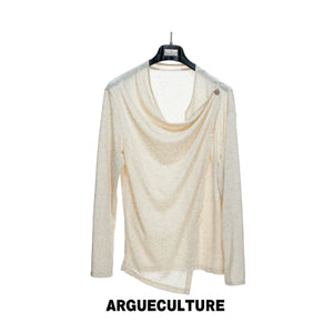 Asymmetric Draped Cowl-Neck Top | Linen-Blend Knit - Linen (Preorder)
