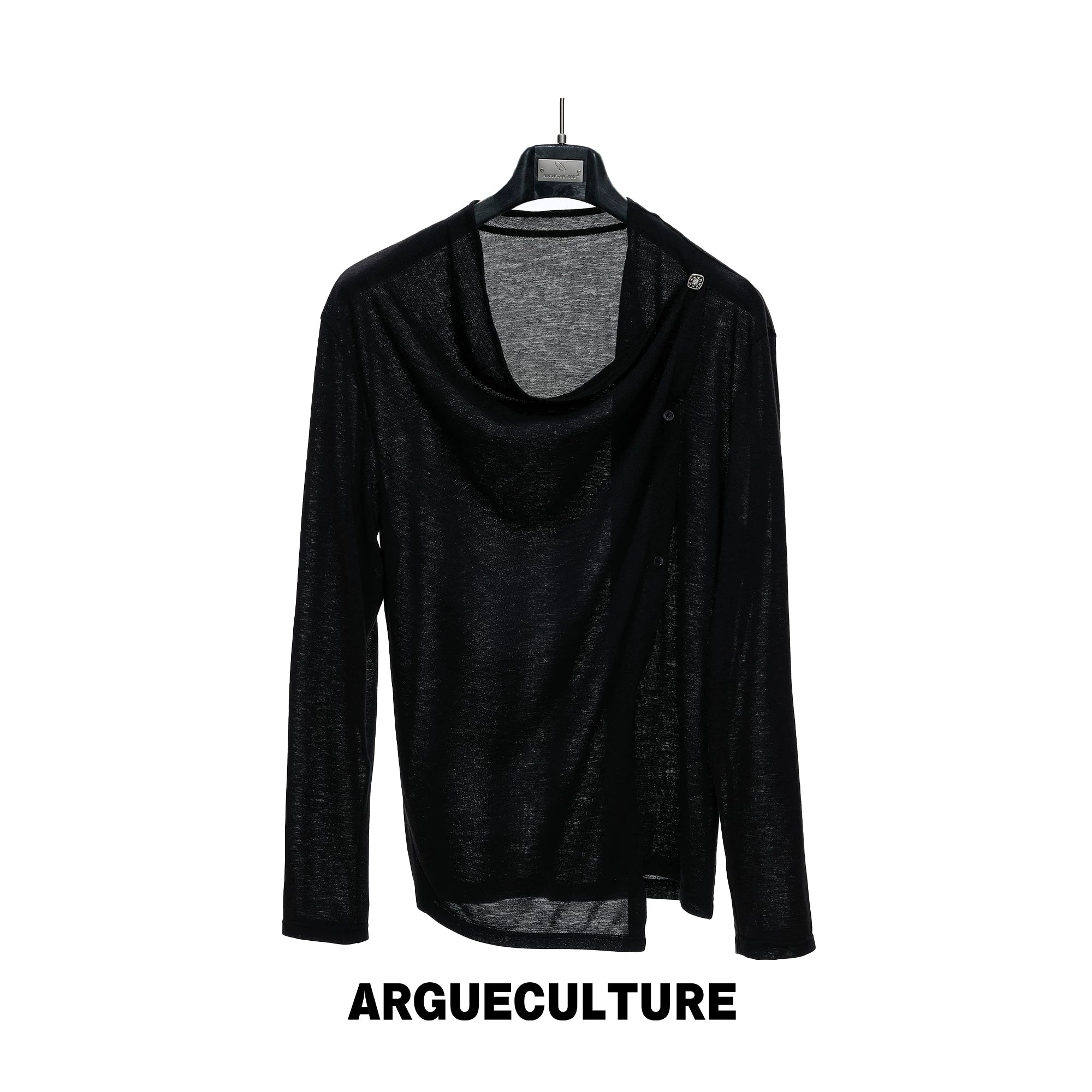 Asymmetric Draped Cowl-Neck Top | Linen-Blend Knit - Black (Preorder)