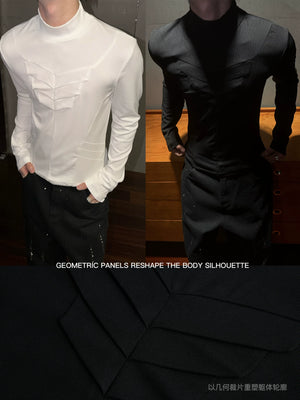 Structured Pleated Mock-Neck Fitted Long-Sleeve Top - main image 2