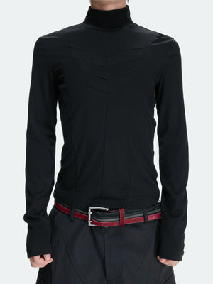 Structured Pleated Mock-Neck Fitted Long-Sleeve Top - main image 5