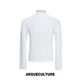 Structured Pleated Mock-Neck Fitted Long-Sleeve Top - White